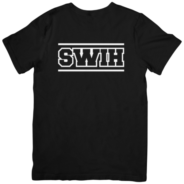 Black shirt with white SWIH block print